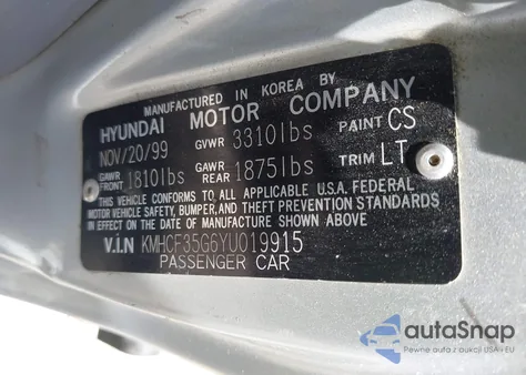 2000 Hyundai Accent L из США, поврежденный, VIN KMHCF35G6YU019915